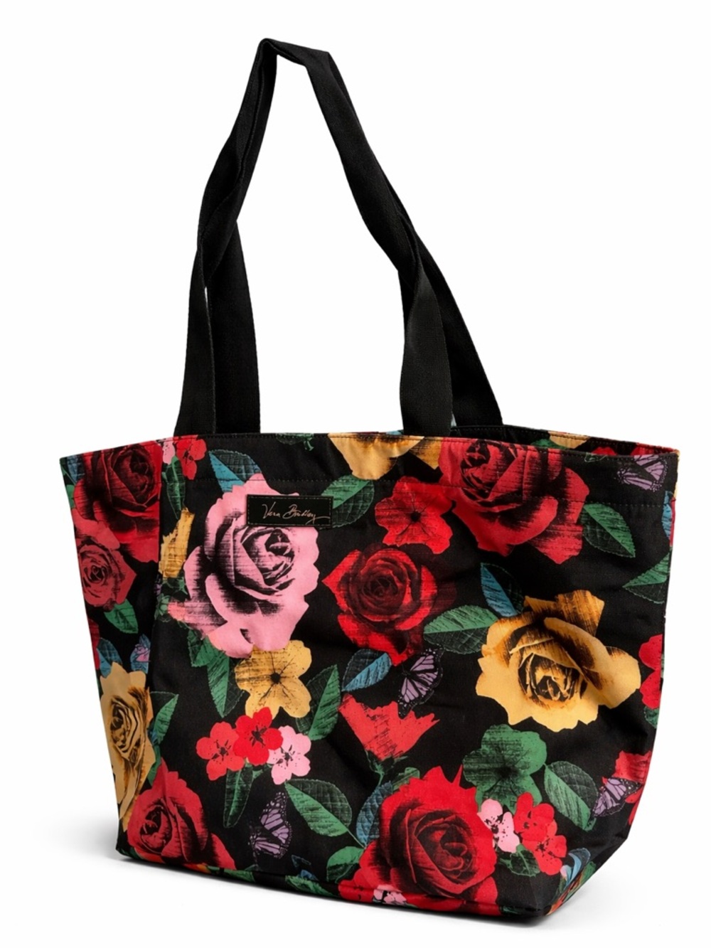 Vera Bradley Large Zip Top Tote Bag Havana Rose Black Floral